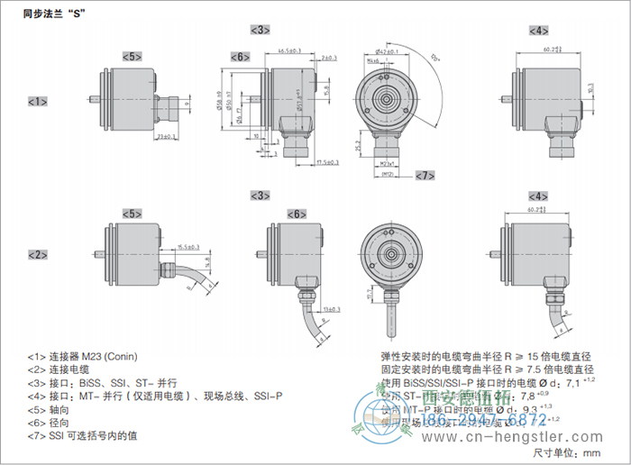 AC58-CANlayer2標(biāo)準(zhǔn)光電絕對值編碼器外形及安裝尺寸(同步法蘭S) 德國hengstler(亨士樂)編碼器