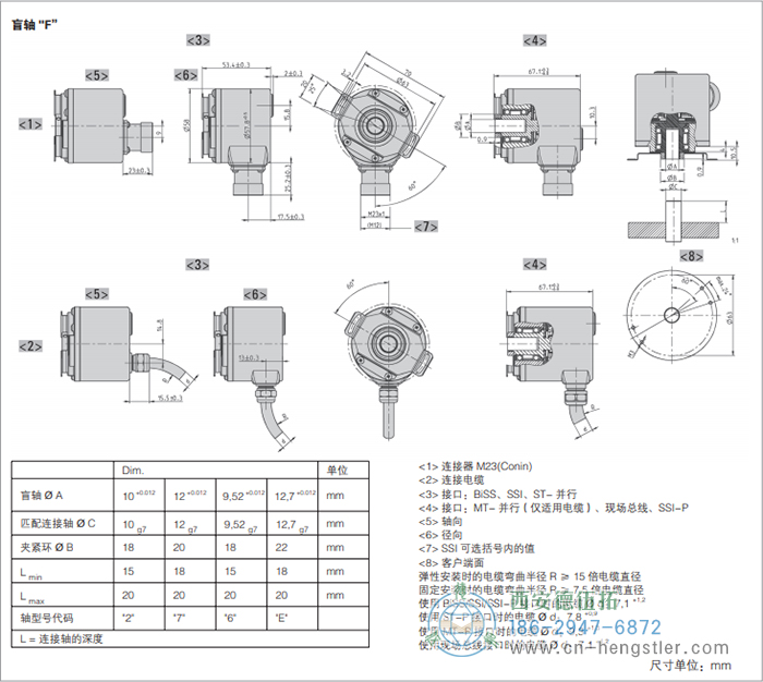 AC58-CANopen光電絕對(duì)值型編碼器外形及安裝尺寸(盲軸F) 德國(guó)hengstler(亨士樂(lè))編碼器