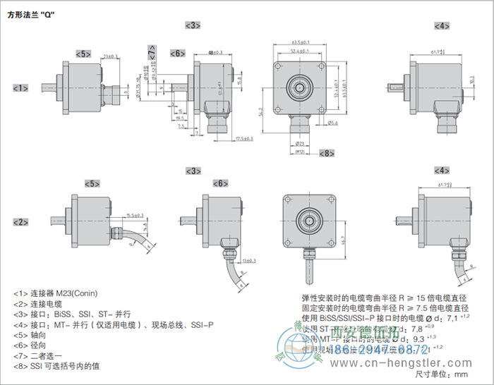 AC58-CC-Link光電絕對(duì)值型編碼器外形及安裝尺寸(方形法蘭Q) 德國(guó)hengstler(亨士樂(lè))編碼器