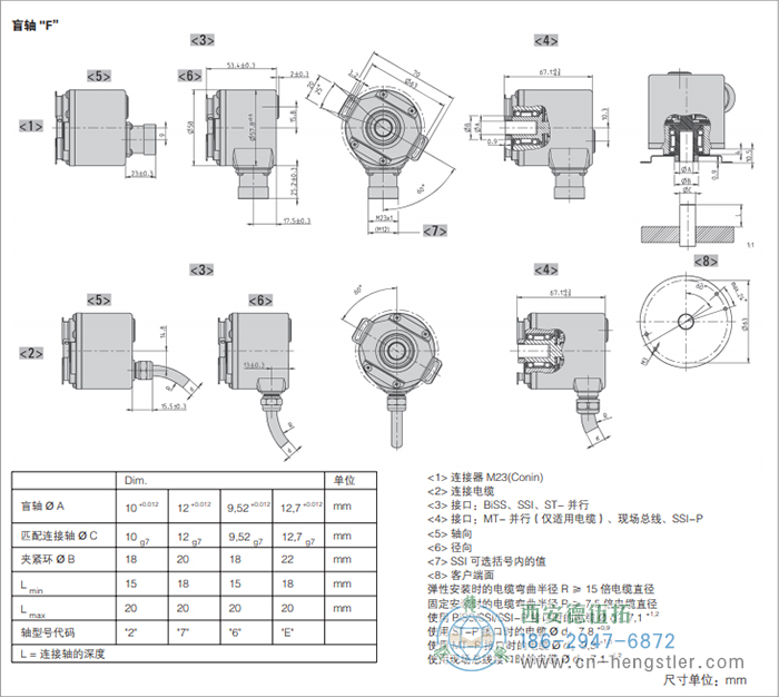 AC58-SUCOnet標(biāo)準(zhǔn)光電絕對(duì)值型編碼器外形及安裝尺寸(盲軸F) 德國(guó)hengstler(亨士樂)編碼器