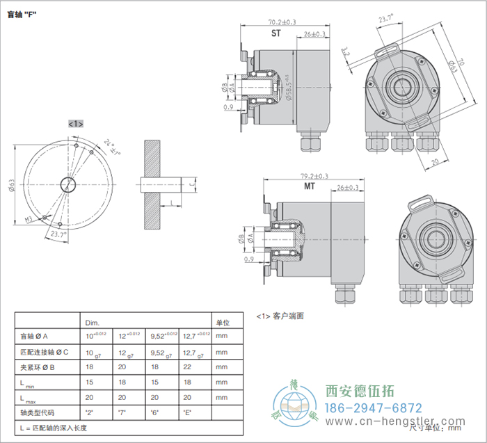 AC58-SUCOnet標(biāo)準(zhǔn)光電絕對(duì)值型編碼器外形及安裝尺寸(盲軸F) 德國(guó)hengstler(亨士樂)編碼器