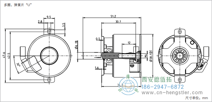 AD34電機(jī)反饋系統(tǒng)光電絕對(duì)值編碼器外形及安裝尺寸(多圈，彈簧片U) 德國(guó)hengstler(亨士樂)編碼器