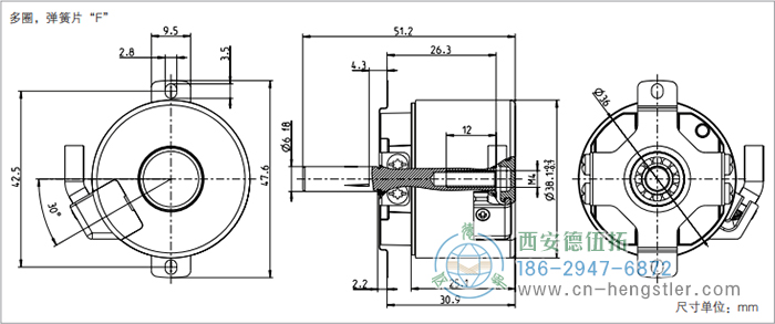 AD34電機(jī)反饋系統(tǒng)光電絕對(duì)值編碼器外形及安裝尺寸(多圈，彈簧片F(xiàn)) 德國(guó)hengstler(亨士樂)編碼器