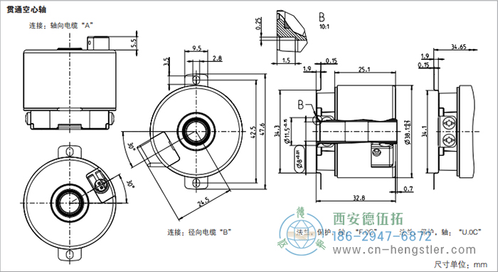 AD36電機(jī)反饋光電絕對值編碼器外形及安裝尺寸(貫通空心軸) 德國hengstler(亨士樂)編碼器