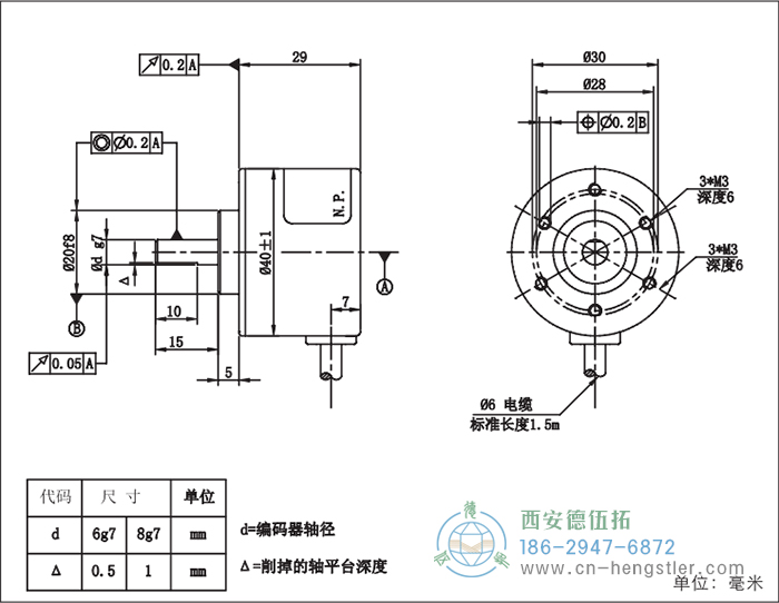 RI41輕載光電增量型編碼器外形及安裝尺寸16-4 德國hengstler(亨士樂)編碼器